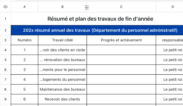 Résumé et plan des travaux de fin d'année